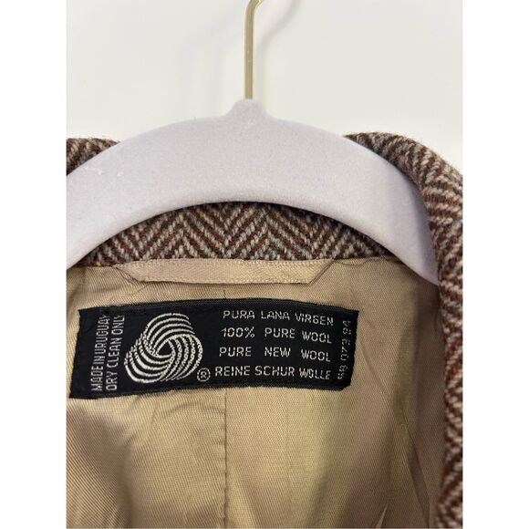 Vintage Witty Brothers Wool Tweed Herringbone Long Overcoat Brown Women's XL - Picture 5 of 6